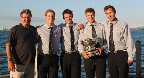 Major sponsor Garry Lock - Harken New Zealand and Scott Barnes and his crew - Harken Youth International Match Racing Championships 2013 © Amber Roberts